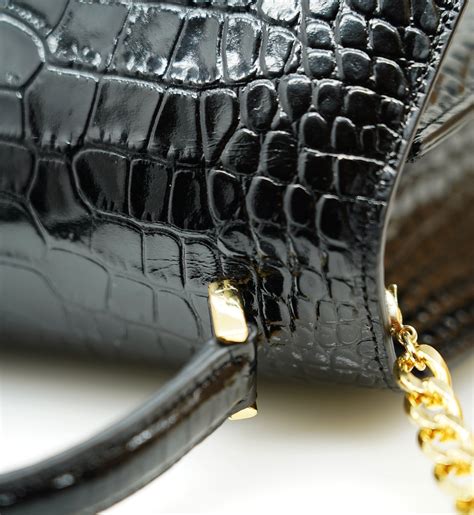 Black Glossy Crocodile Effect Luxury Jet Set Babe Bag Slaylebrity