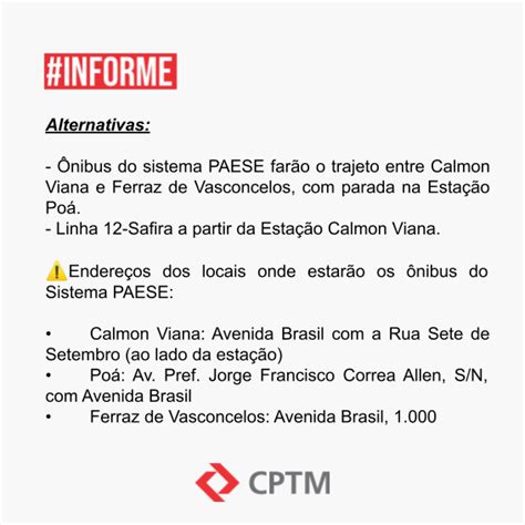 Cptm On Twitter Informecptm Linha Coral Da Cptm Ter Altera O