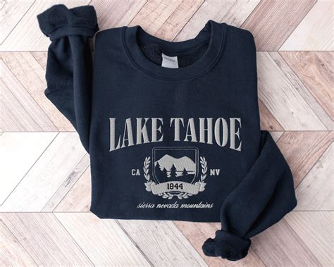 Lake Tahoe Crest Sweatshirt Vintage Embroidered Crewneck Retro