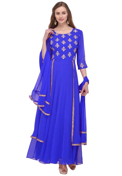 Blue Georgette Readymade Long Anarkali Suit