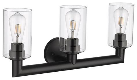 Homenhancements Vivio Yarra 3 Bulb Vanity Light Matte Black With Clear Cylinde Transitional