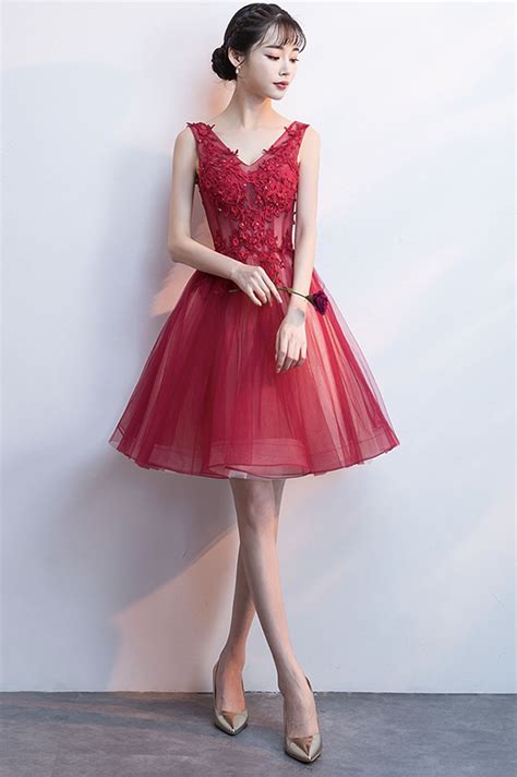 Red V Neck Lace Short Prom Dress Homecoming Dress · Little Cute · Online Store Powered By Storenvy