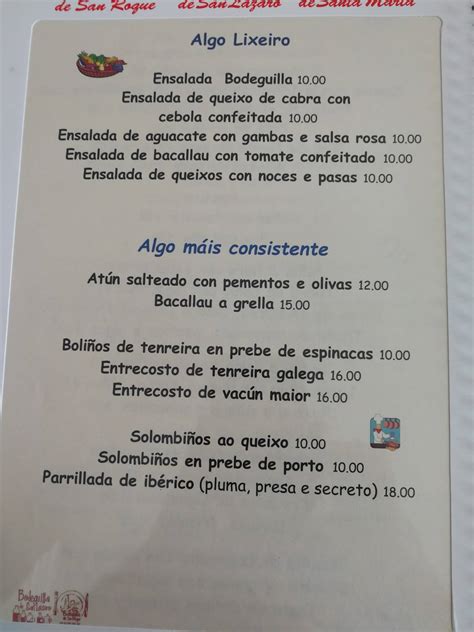 Menu At La Bodeguilla De San Roque Restaurant Santiago De Compostela