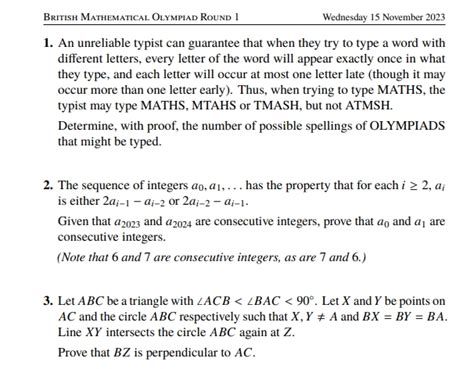 BMO数学竞赛2023年BMO Round 1真题在线做附竞赛难点介绍 British Mathematical Olympiad BMO