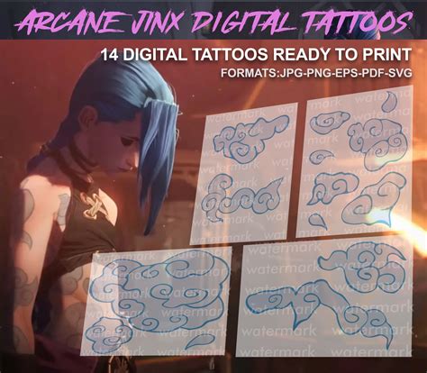 Jinx Arcane Printable Tattoos Jinx Clouds Tattoos Jinx Etsy Australia