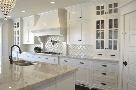 Colonial White Granite Kitchen Farmhouse With Dark Island Colonial