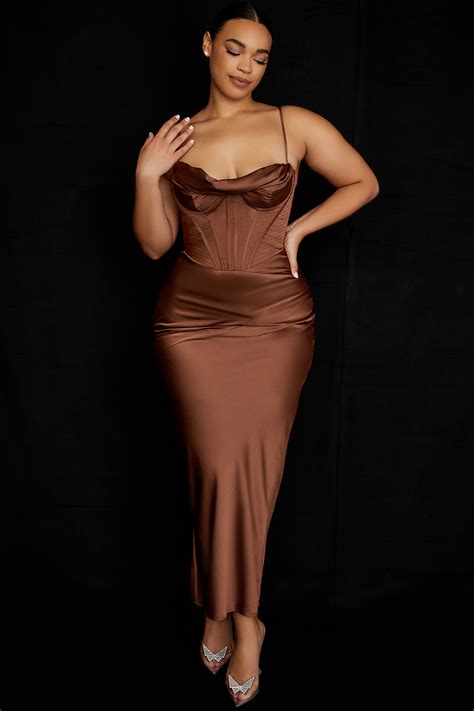 Clothing Maxi Dresses Charmaine Chocolate Corset Maxi Dress