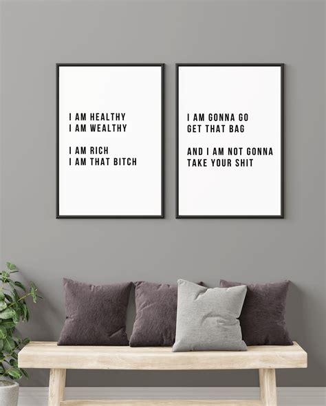 I Am Healthy I Am Wealthy I Am Rich Rap Lyrics Wall Art Etsy