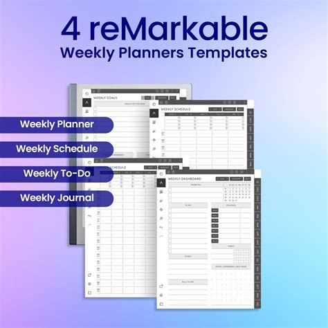 4 Remarkable Weekly Planner Templates Bundle Remarkable 2 Templates