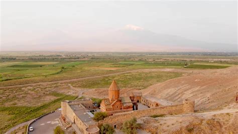 Aerial Cinematic Panning View Historical Landmark In Armenia Khor