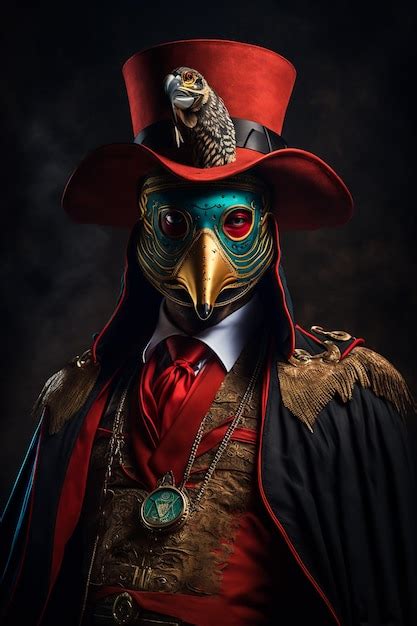 Premium Ai Image A Man In A Bird Mask With A Red Hat And A Red Tie