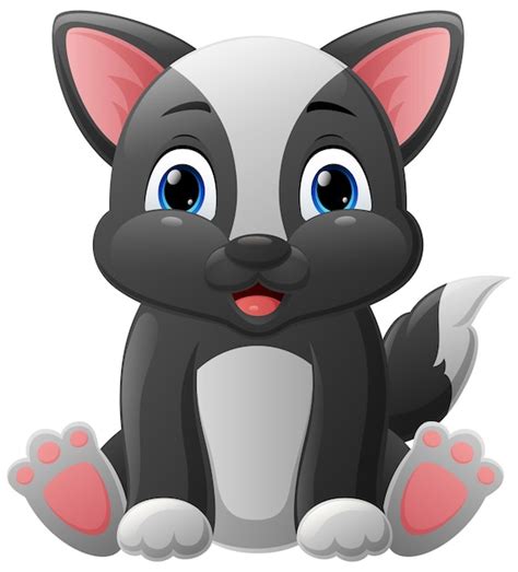 Sesión de dibujos animados lindo gato blanco y negro Vector Premium