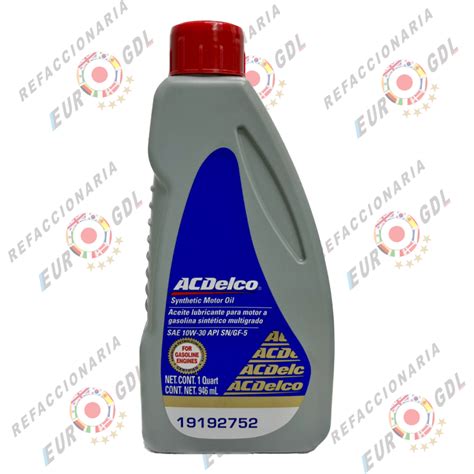 Aceite Acdelco Multigrado 10w 30 Sintético 946 Ml Euro GDL