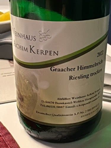 Achim Kerpen Graacher Himmelreich Riesling Trocken Vivino US