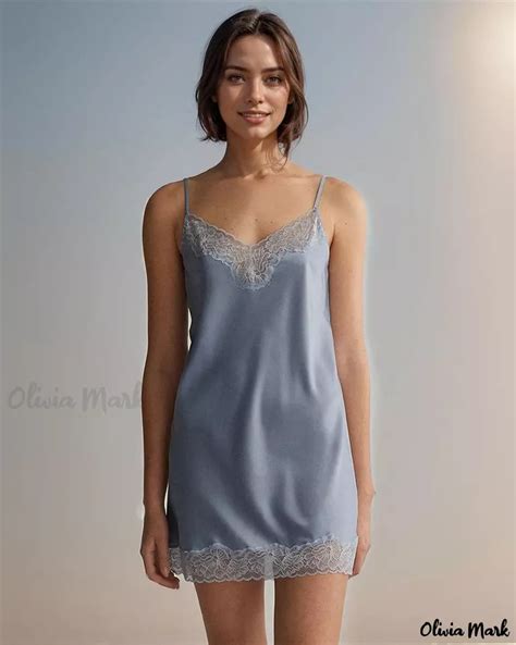 Oliviamark Sophisticated Sleeveless Satin V Neck Nightgown Featuring