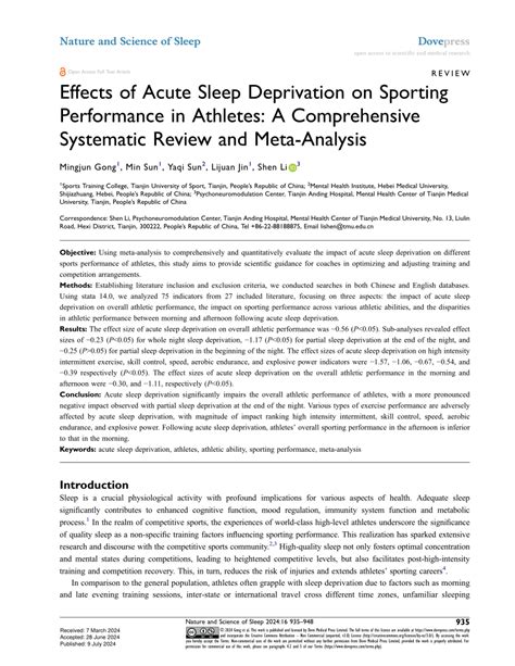 Pdf Effects Of Acute Sleep Deprivation On Sporting Performance In