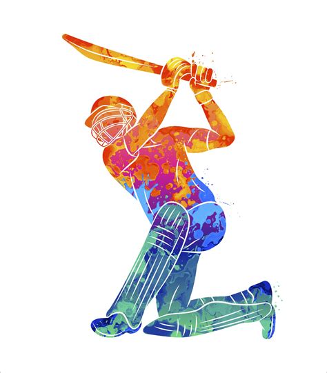 Abstract Batsman Playing Cricket From Splash Of Watercolors Vector