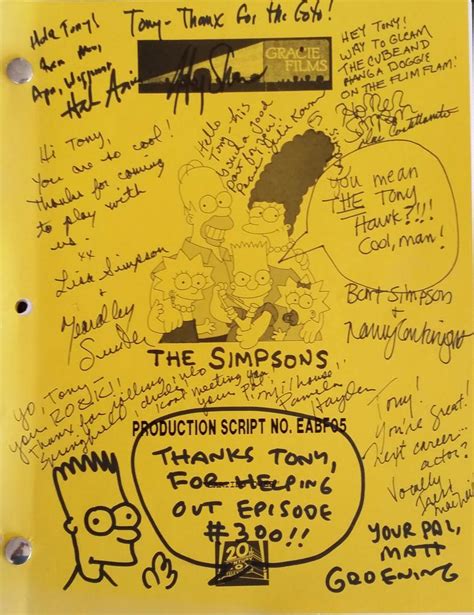 Tony Hawk shares his signed script for episode 300 : r/TheSimpsons