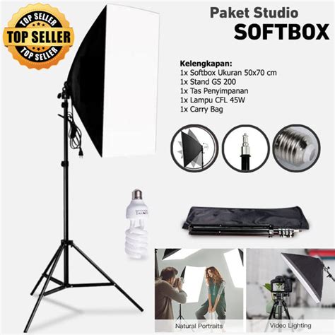 Payung Softbox Reflektor Fotografi Bohlam Lampu Tripod Stand Paket Lengkap Komplit Soft Box