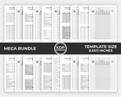 KDP Interior Bundle Vehicle Maintenance Log Book Unique Design Template