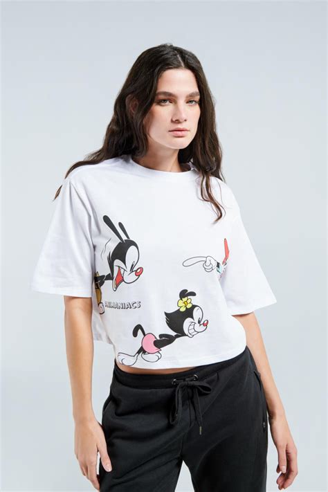 Camiseta oversize unicolor crop top con diseño de Animaniacs