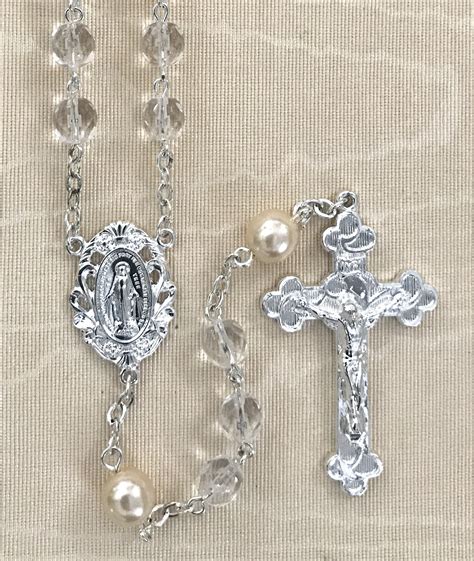 Crystal With Pearl Our Father Rosary Beads Firstcommunions