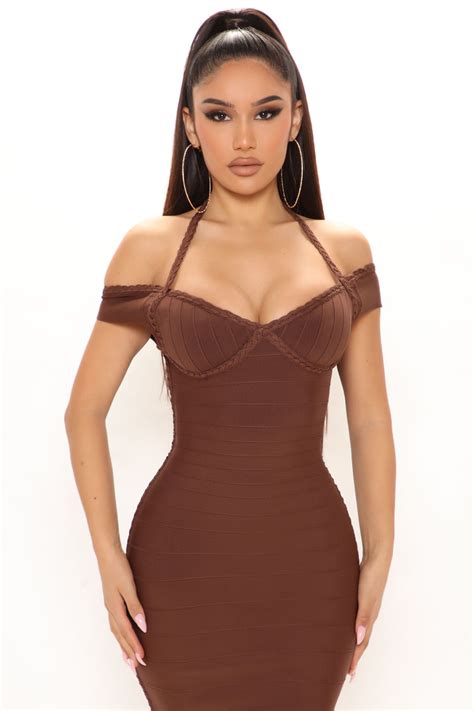 Marielle Bandage Midi Dress Brown Fashion Nova Dresses Fashion Nova