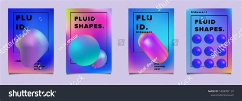 Collection Iridescent Holographic Neon Multicolor Posters Stock Vector