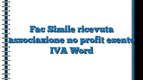 Fac Simile Ricevuta Associazione No Profit Esente IVA Word