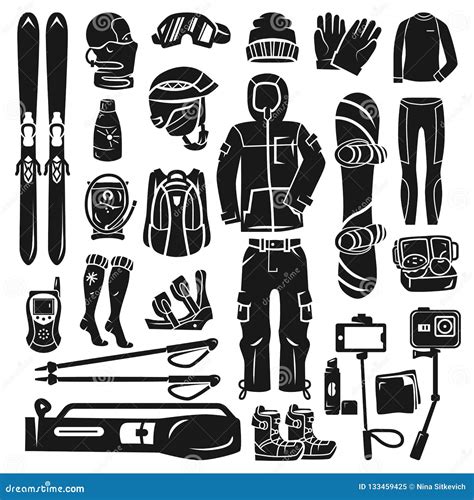 Snowboarding Equipment Icon Set Simple Style Stock Vector