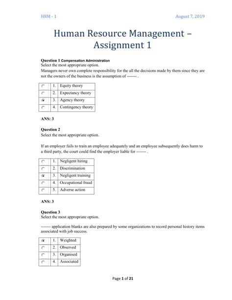 Human Resource Management Assignment 1