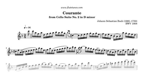 Courante From Cello Suite No 2 In D Minor J S Bach Free Flute