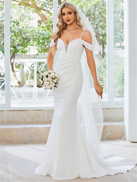 Spaghetti Strap Mermaid Wedding Gown With Flowing Train Chic And Timeless Ever Pretty Us