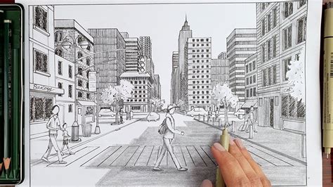 City Buildings Street View Drawing