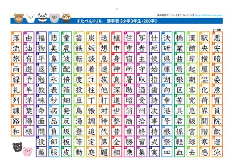 小学3年生 漢字一覧表 無料ダウンロード印刷