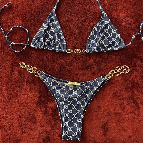 The Cutest Blue Bikini With Gold Chain Double Gs Depop