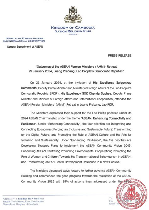 Outcomes Of The Asean Foreign Ministers Amm Retreat January