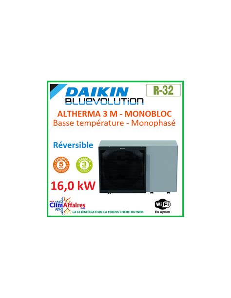 Daikin PAC Air Eau Altherma 3 M EBLA16DV3 Monobloc Monophasé