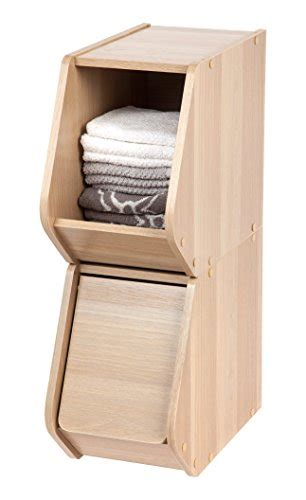 Iris Usa Narrow Modular Wood Stackable Storage Box With Sliding Door