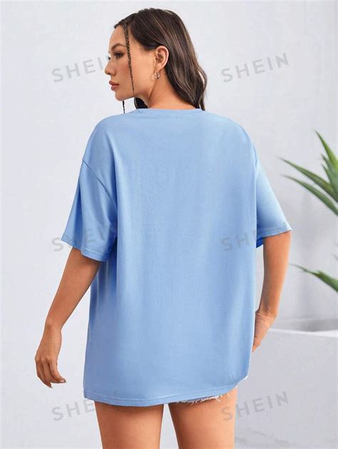 SHEIN EZwear Camiseta Feminina De Ajuste Solto Estampa De Cogumelo