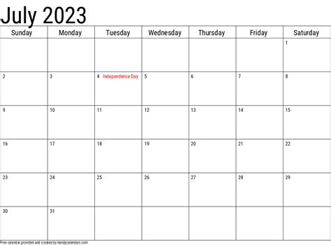 July 2023 Calendar - Handy Calendars