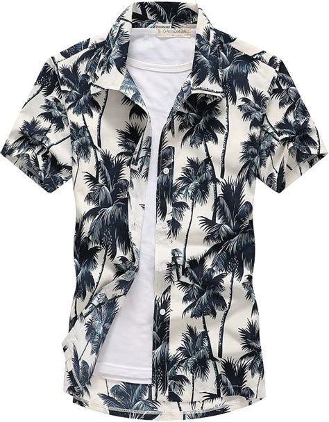 Camicia Da Uomo Manica Corta Hawaiana Con Stampa Albero Di Cocco