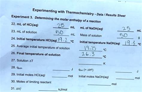 SOLVED Experimenting With Thermochemistry Data Experiment 3 Results