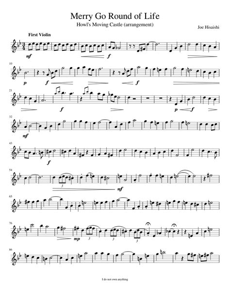 Merry Go Round Of Life First Violin Sheet Music For Violin Solo