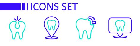 라인 치과 진료소 위치 부러진 치아 및 아이콘을 설정합니다 벡터 건강 진단에 대한 스톡 벡터 아트 및 기타 이미지 건강 진단