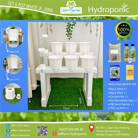 SET HYDROPONIC 6 POT 6 NETPOT WITH STAND COCOPEAT PATI BAJA AB JF