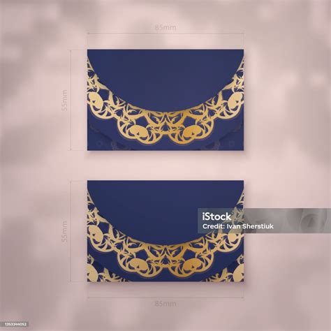 Template Kartu Nama Dengan Warna Biru Tua Dengan Ornamen Mandala Gold