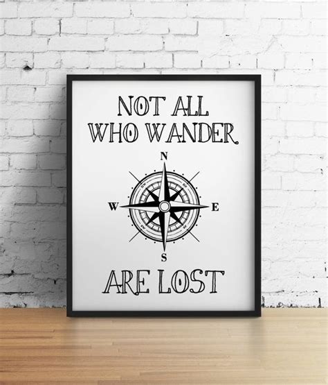 Not All Who Wander Are Lost Compass 8x10 Digital Print Black White Quote Instant Printable