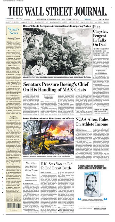 The Wall Street Journal 30 Oct 2019 Wall Street Journal Newspaper