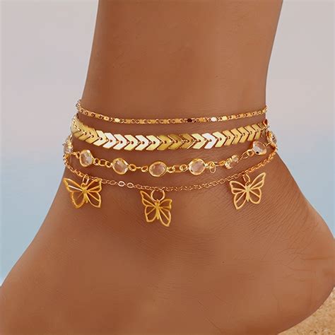 Pcs Set Fashion Hollow Out Butterfly Shape Pendant Chain Anklet